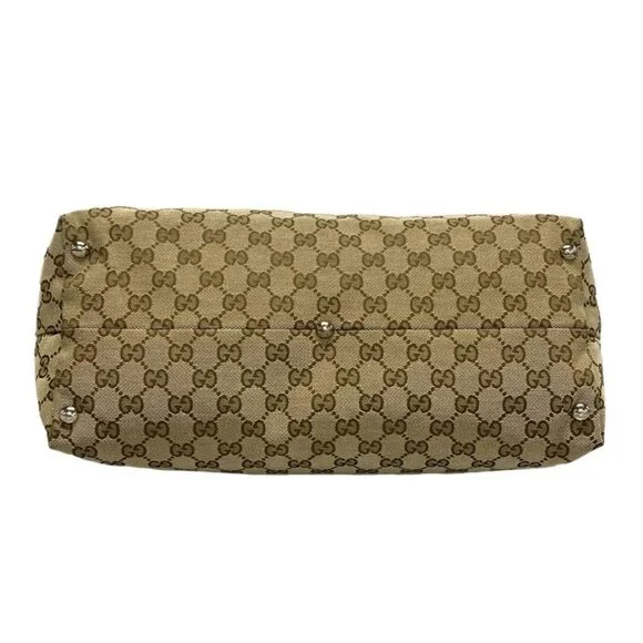 Gucci Tote GG Pattern Icon Bit Beige Dark Brown Khaki Leather - Picture 5 of 15
